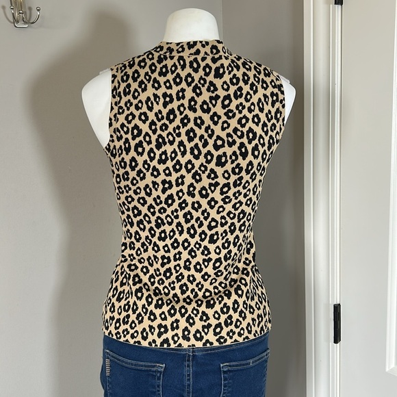 THEORY Leopard Shell Top Glossed Leopard Sleeveless stretch jersey vest Sz S NEW - Picture 5 of 9